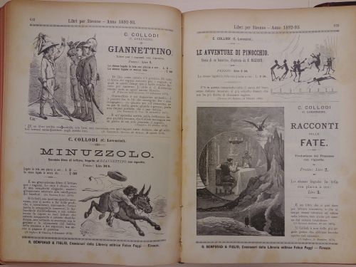 Dicembre 1892: le pubblicità di alcuni libri di Carlo Collodi pubblicati dalla casa editrice Bemporad.