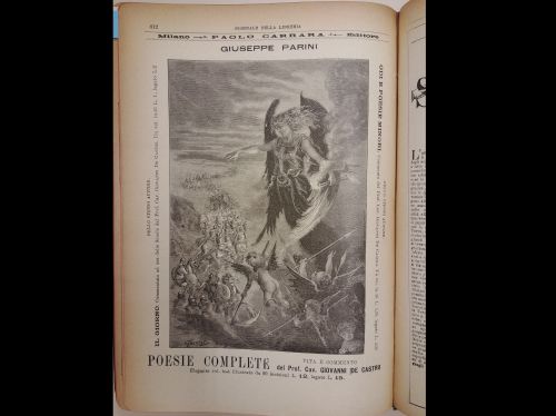Dicembre 1897: la pubblicità di Odi e poesie minori di Giuseppe Parini, pubblicato da Paolo Carrara Editore.