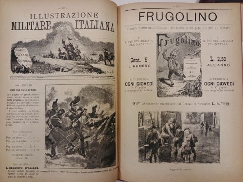 Dicembre 1888: la pubblicità di «Frugolino», settimanale illustrato dedicato ai bambini.