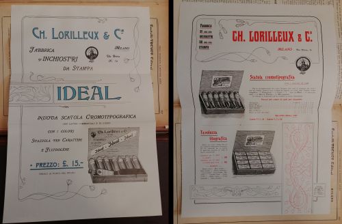 Luglio 1904: le pubblicità agli inchiostri da stampa della ditta Ch. Lorilleux & C., inserite come inserto su carta patinata.
