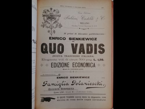 Novembre 1899: la pubblicità di un libro pubblicato dalla casa editrice Baldini e Castoldi, nelle strenne annuali.