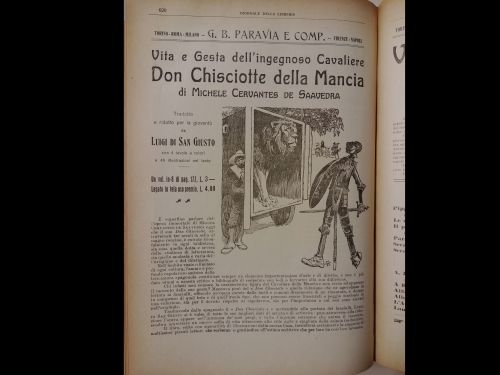 Novembre 1912: Pubblicità di un’edizione del “Don Chisciotte” di Paravia e C.