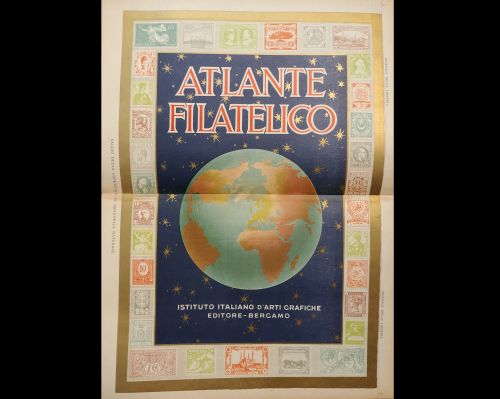 1928: Pubblicità di un atlante filatelico pubblicato dall'Istituto italiano d’arti grafiche.