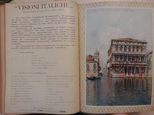 1928: Pubblicità di alcune pubblicazioni dell’Istituto Geografico De Agostini, “Visioni d’Italia”, con il saggio di una copertina stampata in calcocromia.