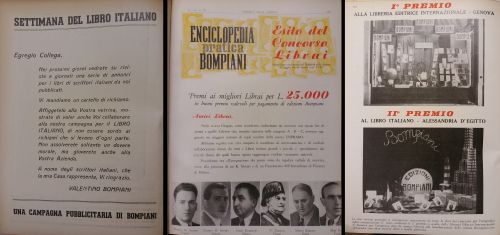 1939-42: Insieme a Mondadori, Bompiani in questi anni cerca nuovi modi di fare promozione presso le librerie. In questo caso, un concorso a premi basato sul numero di vendite dei libri Bompiani e sull’allestimento delle vetrine.